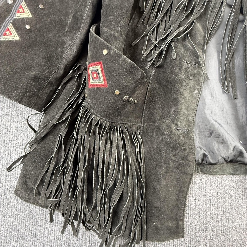 Roaman's Jacket Womens 20W Black Leather Fringe Embroidered Western Boho Studded - Picture 3 of 16